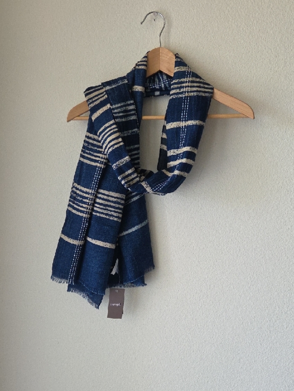 PURE JILL Cotton Striped Blue & White Indigo Dyed Scarf 72" x 24" NEW WITH TAGS